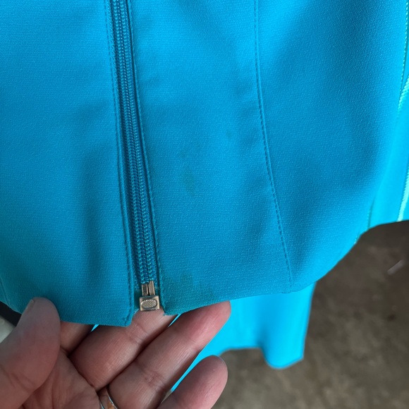 VINTAGE JORDANA (XL) TURQUOISE 2 PIECE PANT SUIT WITH FLORAL EMBROIDERY - Picture 3 of 12